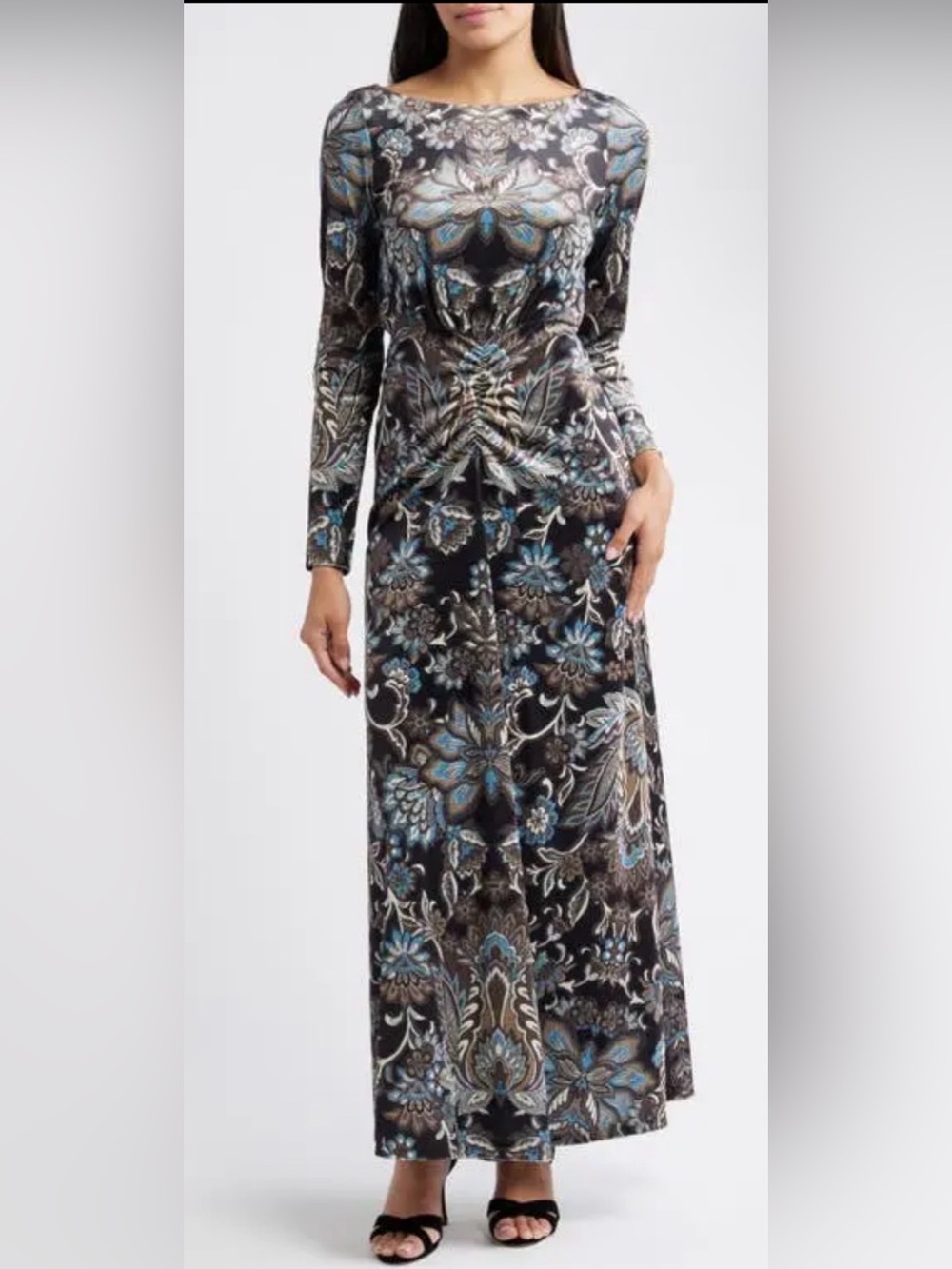 Julia Jordan Floral Paisley Velvet Ruched Maxi Dress NWT Size 6 Nordstrom